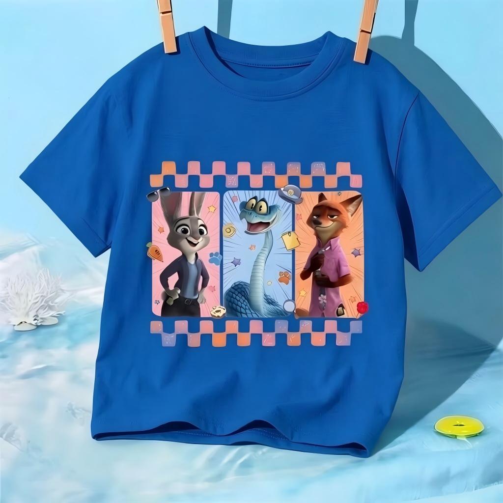 Childrens 2026 TShirt Judy and Nick Cute Rabbit and Fox Cartoons Printed Short Sleeve Casual Summer for Kids