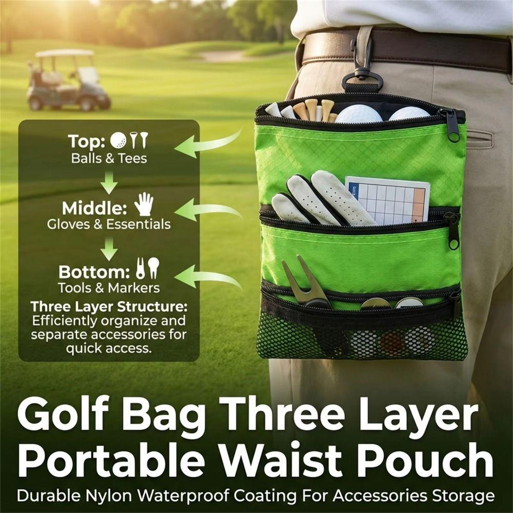 Portable Golf Storage Bag Three Layer Golf Pouch Accessories Carrier Golf Ball Bag Traveling