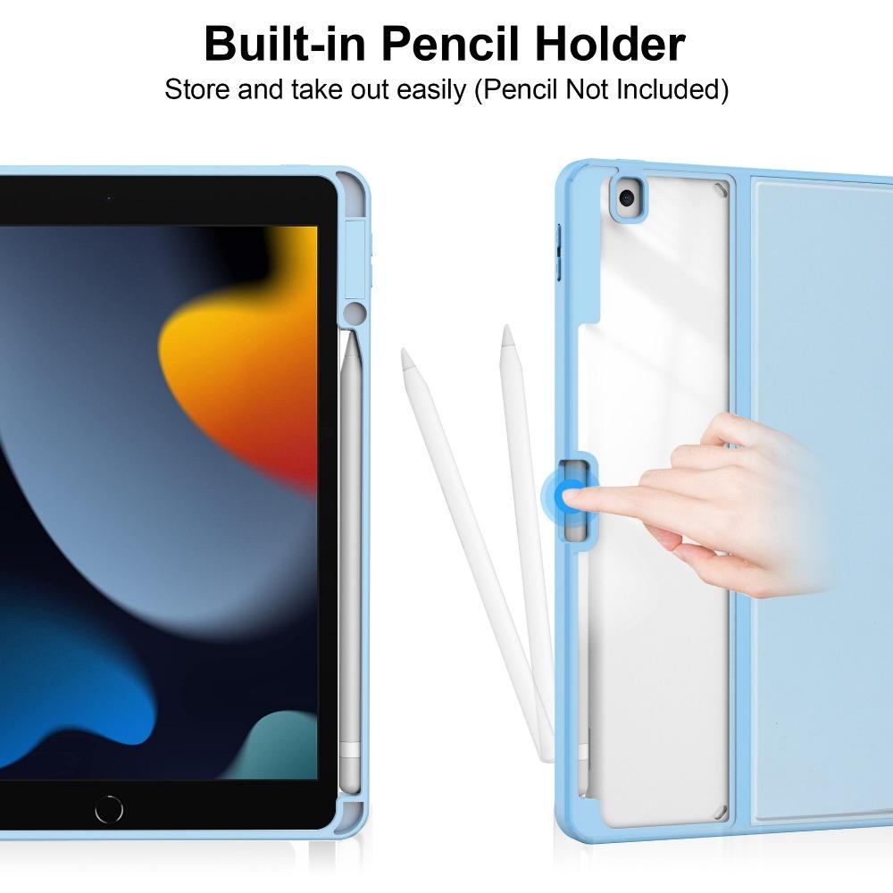 For iPad 10.2 Protective Case Transparent Stand Cover with Pencil Slot for iPad 7 8 9 Foldable Book Style Shell