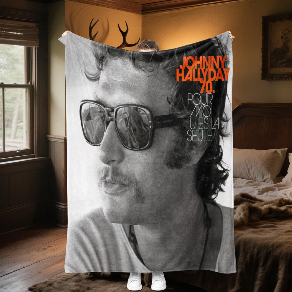 1pc Johnny Hallyday Black and White Album blanket, al season lightweigh Poster blanket home office outdoor nap multifunc Poster blanketional blanket