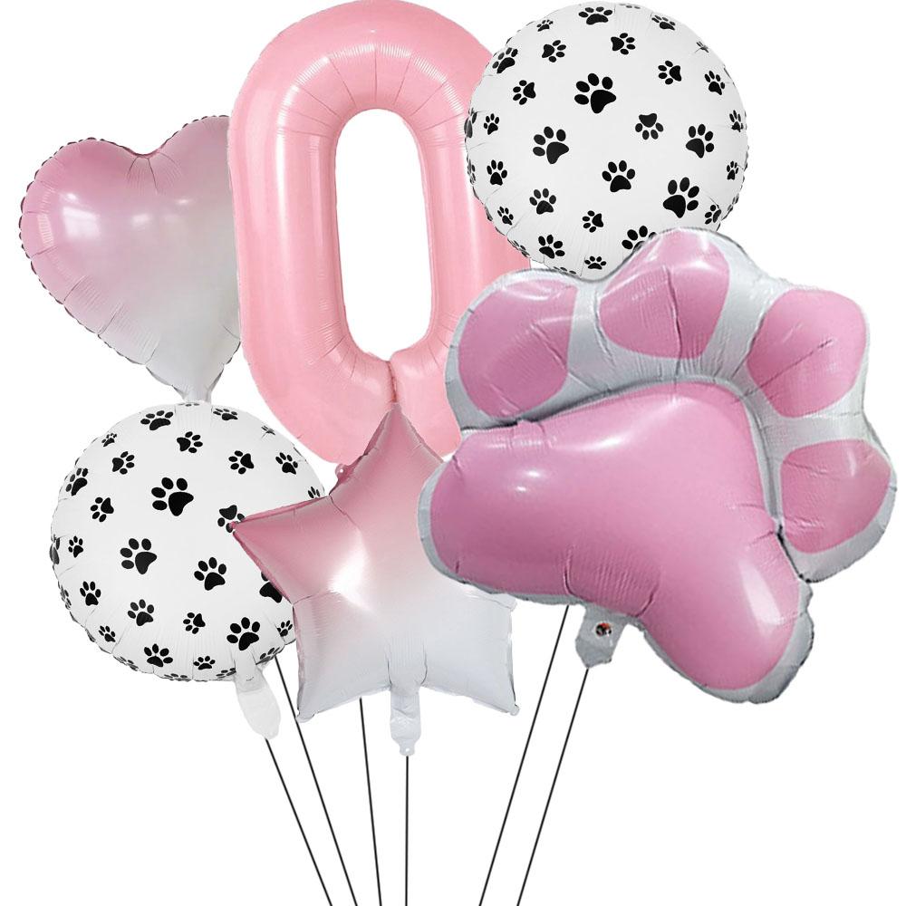 6Pcs Animal Let's Pawty Dog Cat Paw Aluminum Balloon 40 inch Pink Number Birthday Party Decor Balloon Baby Shower