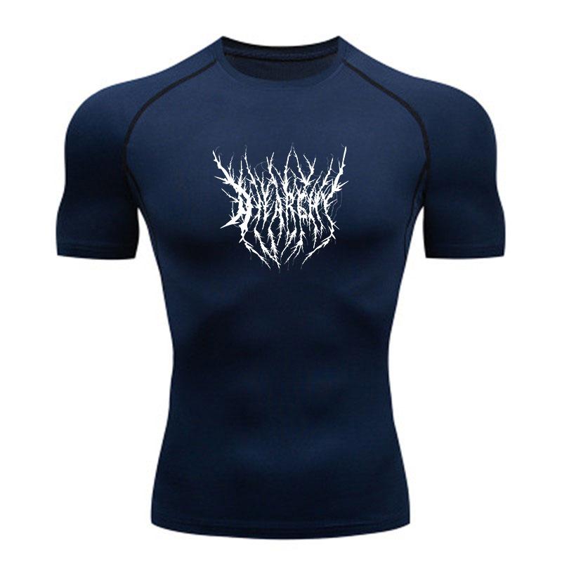 Men's Compression Fitness Sports T-shirt, Casual Thorn Style White Print Quick Dry Breathable Athletic Workout Top for G