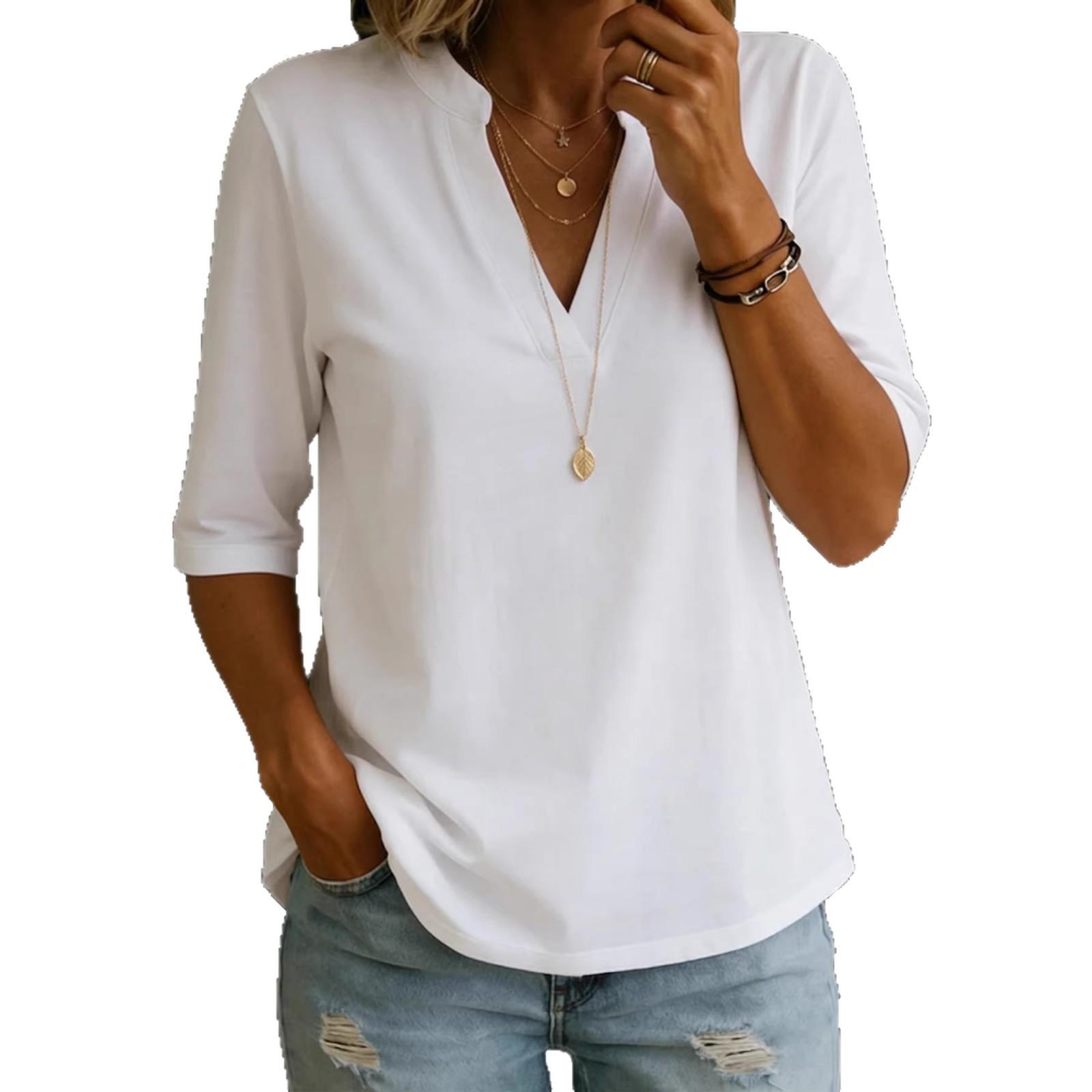 

Summer New Style Solid-color Ladies Stand-up Collar Short-sleeved Casual Loose-fitting Top XXXL білий