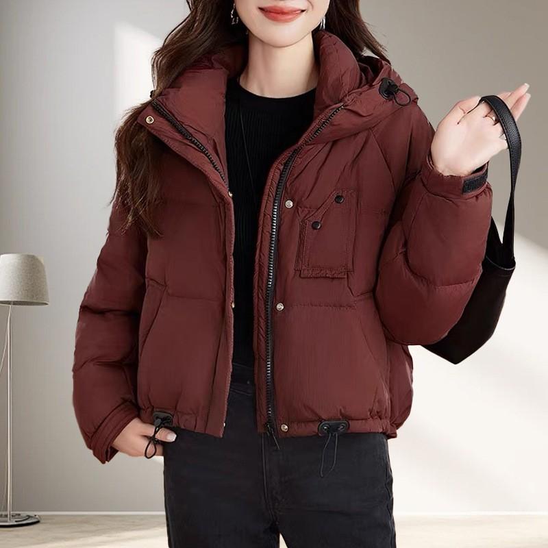 Womens Short Puffer Jacket With Duck Down Fill Warm Loose Fit Winter Commute Daily Wear