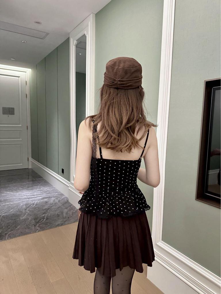 Sweet Polka Dot Lace-Up Spaghetti Strap Bow Tank Top for Women