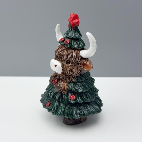 Highland Cow Resin Figurine Halloween Christmas Highland Cattle Cat Statue Animal Sculpture Holiday Party Decoration Ornament