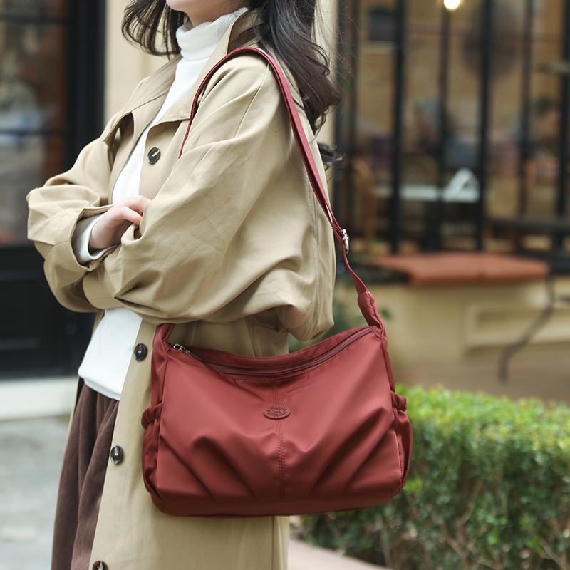 Leisure Simple Women'S Crossbody Bags Nylon Multi Pockets Waterproof Messenger Bag Solid Color Female Shoulder Bag For Outings