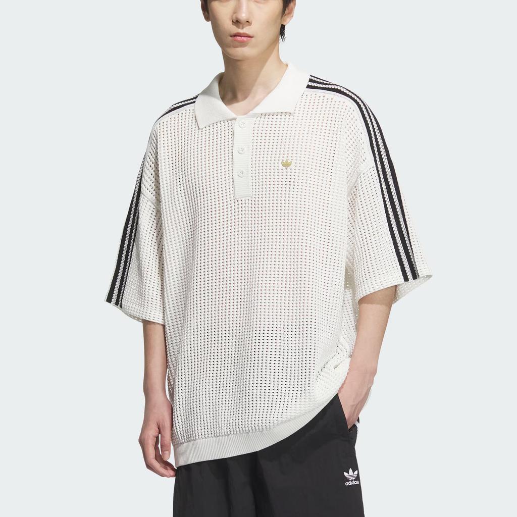 Adidas Originals SS25 Fashion Simple Striped Loose Short Sleeve Polo Shirt Men Polo Shirts KF0403