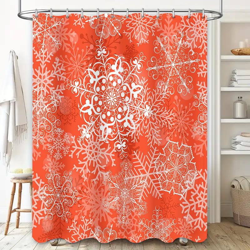 Snowflake Shower Curtain Orange White Floral Bath Decorative Water Resistant Waterproof 3D Printed Modern Design Home Bathroom S