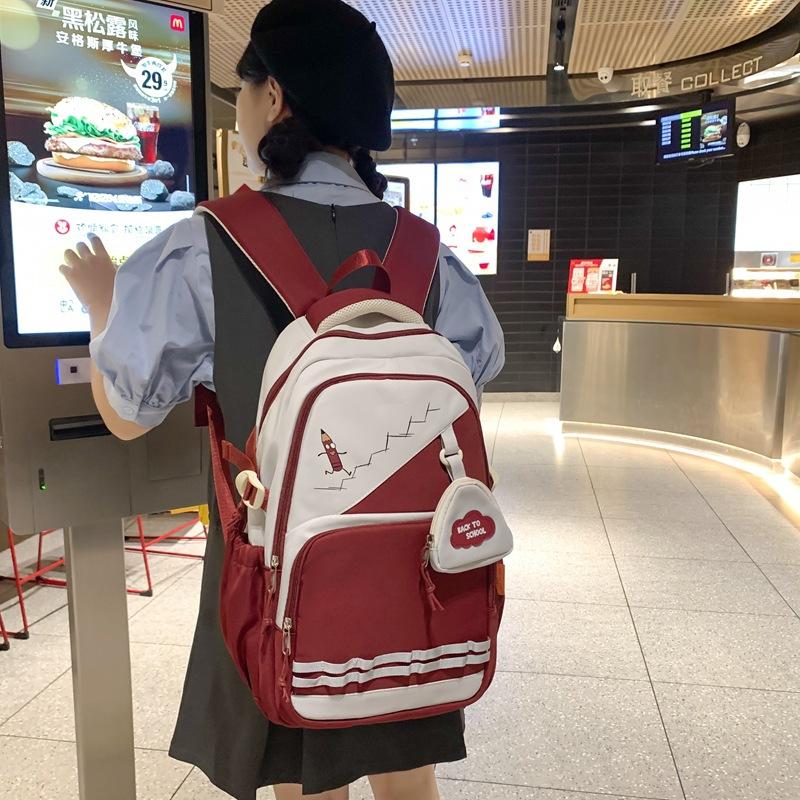 Schoolbag College Style College Student Backpack Mother and Child Bag Class School Bag ins Japanese Contrast Color Simple Trend Backpack Wholesale