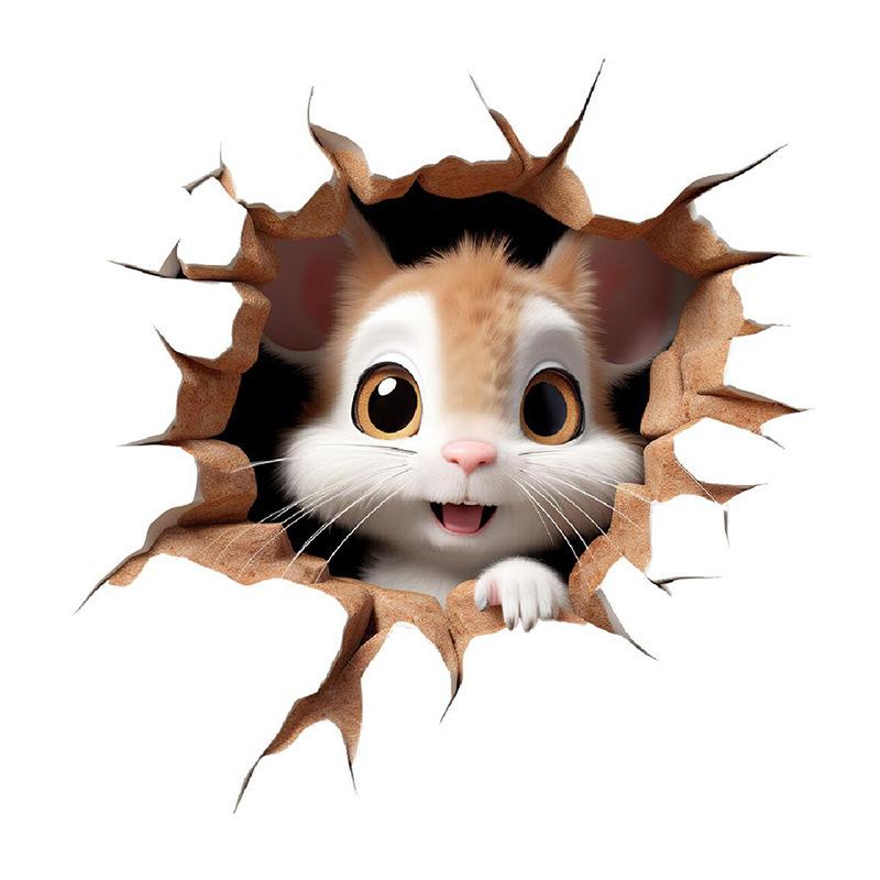 Self-adhesive 3D Cartoon Mouse Breaking Wall Toilet Sticker Waterproof for Bathroom Toilet Seat Decor