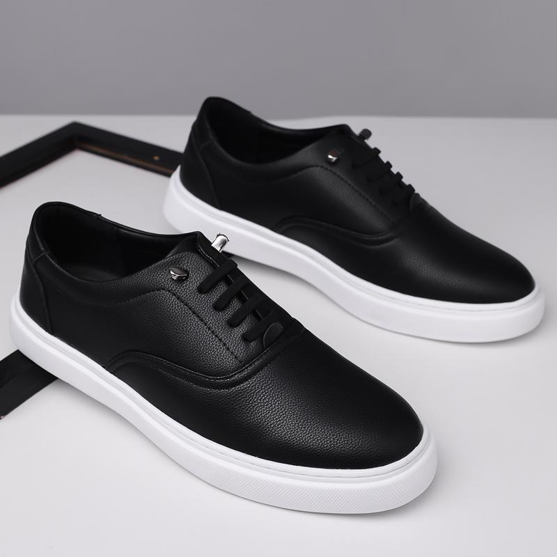 Fashion Men's Leather Casual Sneakers Breathable Walking Shoes Fashion Male Flats Lace-Up Skate Shoes Men 2025 New Men's Vulcanize Shoes