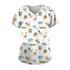 Women's Clothing Cartoon 3D Print V-neck Women's Working Clothes Tops Short Sleeve With Pockets Carers Medical Nurse Uniform