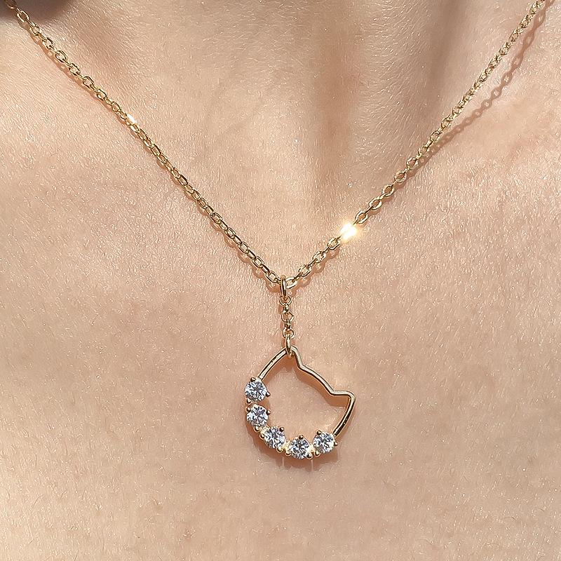 Full Body Diamond-set Cat Cute Pendant Necklace Light Luxury Simple Niche Design Clavicle Chain Women