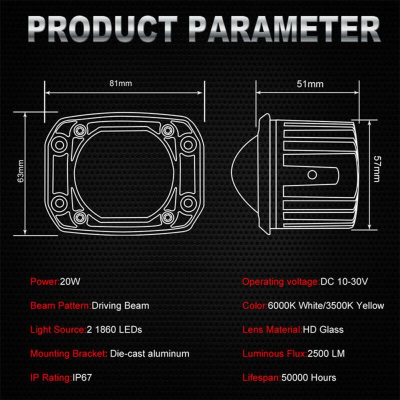 Metal 3 Inch Car Led  Work  Lights Shockproof High Brightness Energy Saving Good Heat Dissipation