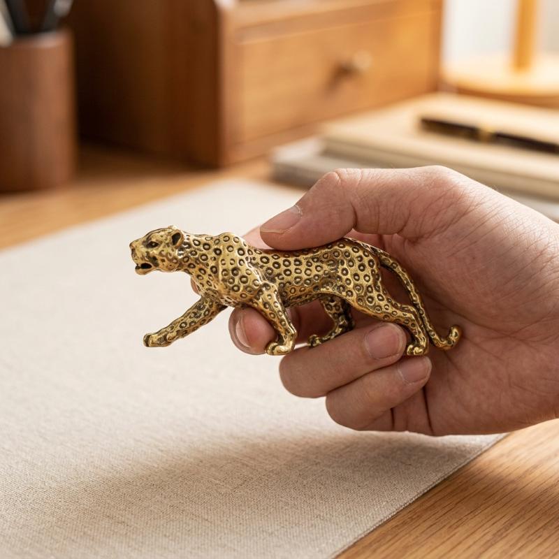 Antike Messing Leopard Figur Metall Panther Statue Retro Tier Ornament Schreibtisch Büro Dekoration Sammlerstück Handwerk Party Geschenk
