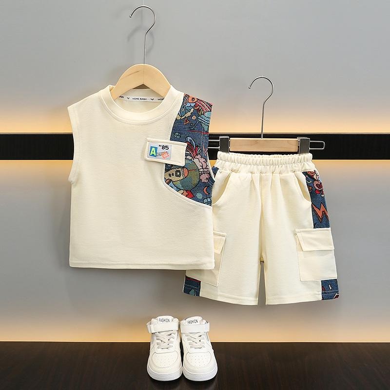 

Boys Sleeveless Vest Set - 2025 Summer Chinese Style, Cool and Stylish for Small and Medium Children 140cm абрикосовий