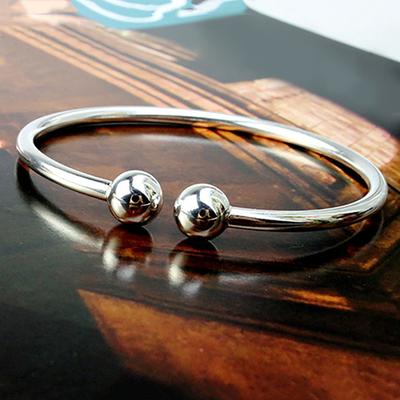 Women's Silver Plated Open Hand Cuff Bracelet Simple Beads Bangle