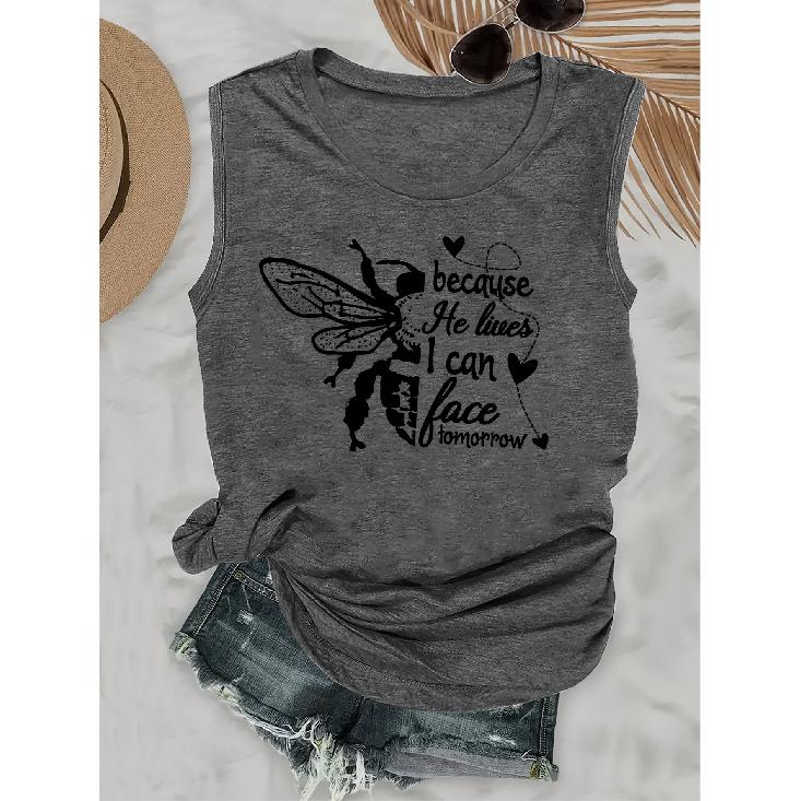 Elegant Vest for Women because He lives Bee print casual loose summer vest Fashionable and elegant tops for commuting, vacation, and everyday wear,