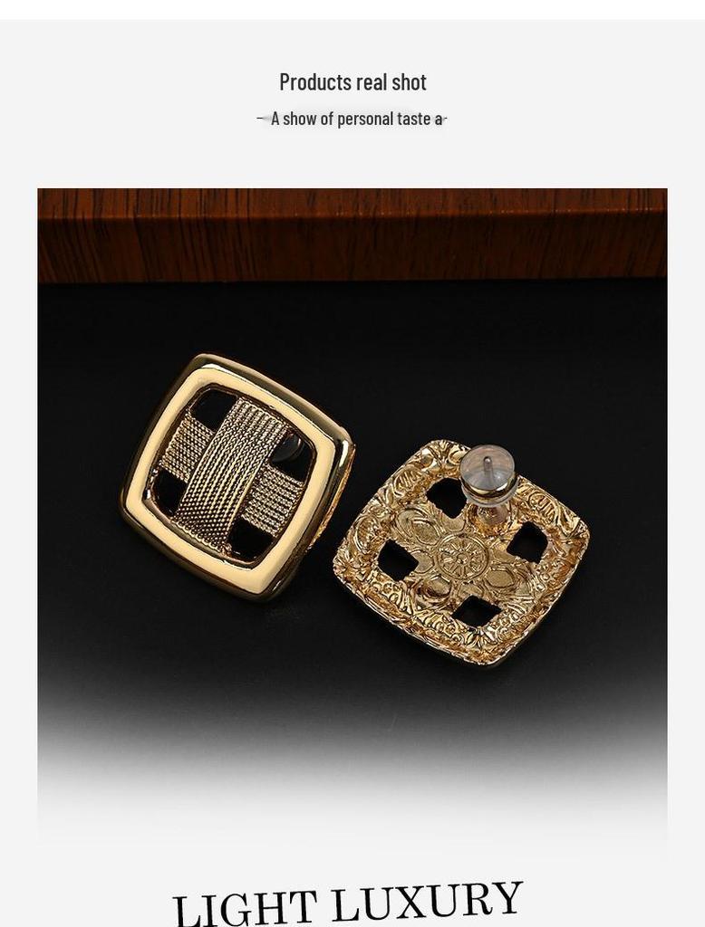 French Minimalist Square Stud Earrings: Gold-Plated Everyday Luxury Jewelry for Women