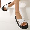 Summer New Thick Soled Slippers with Round Toe Exposed Toe Cross Woven Strap Slippers Ladies Slippers