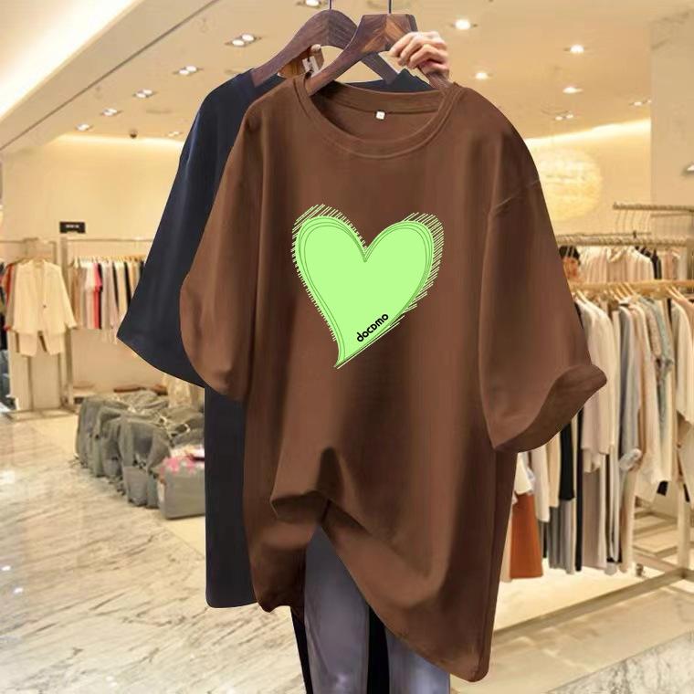 2025 summer new loose and versatile white love printed short-sleeved T-shirt top women's t