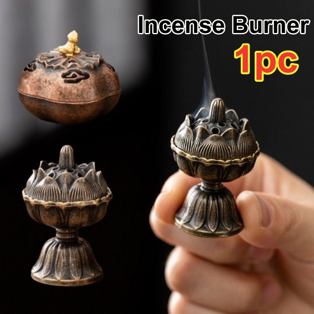 1Pcs Lotus Lamp Incense Stick Burner Alloy Sandalwood Lotus Incense Censer Retro with Hollowed Out Patterns Three Legged Stove
