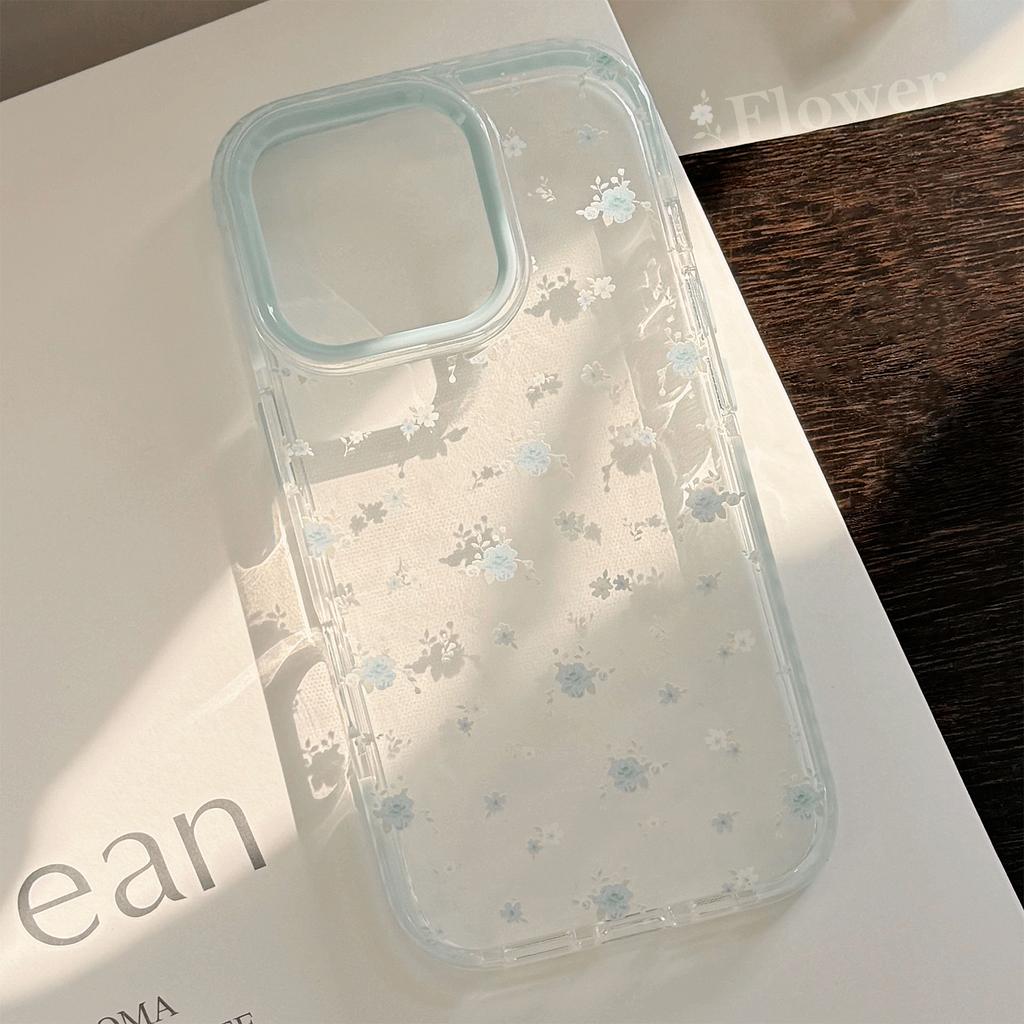 Temperament Blue and Yellow Flowers Suitable for IPhone16promax Apple 15 Mobile Phone Case 14 Small Fresh 13 Transparent 11 Soft