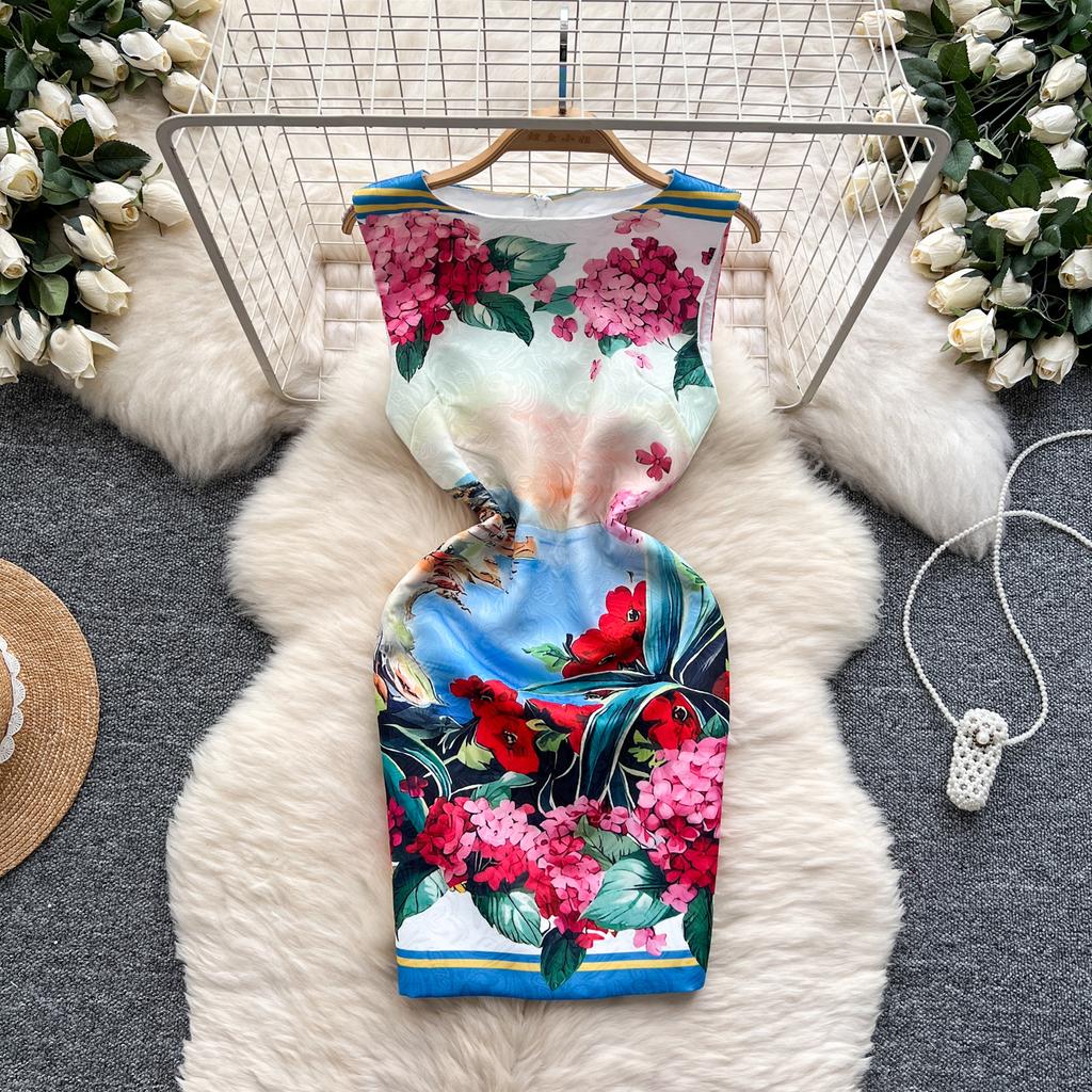 Summer Women Brand Designer Print Runway Dress Elegant Sleeveless Mini Short Tank Party Dresses