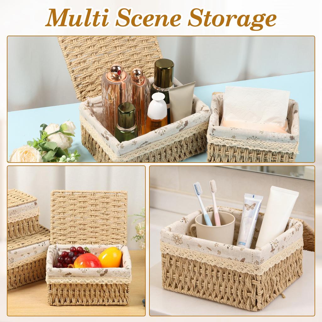 3Pcs Rattan Storage Basket Household Clothes Toy Storage Box for Living Room Table Sundries Organizers Basket