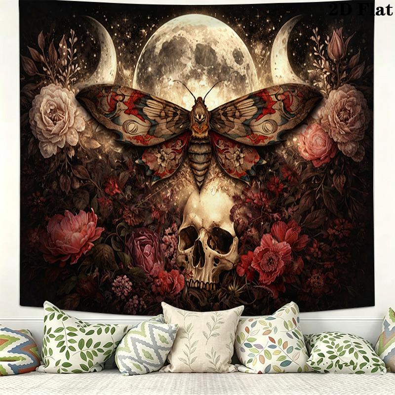 Skull and Butterfly Wall Tapestry Aesthetic Wall Hanging Printed Fabric Blanket Decorative Tapestries for Bedroom Living Room Home Decor