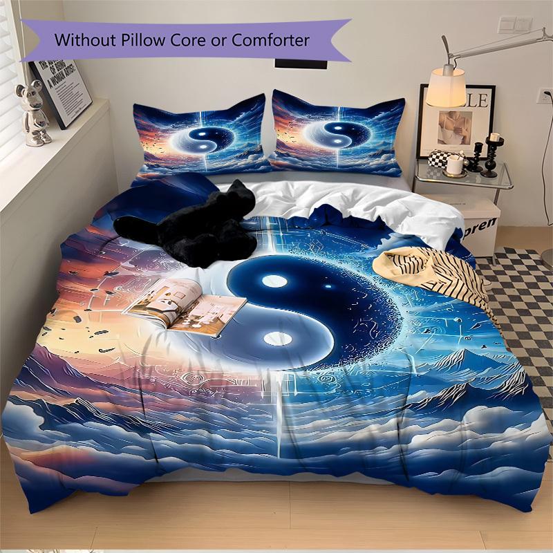 3PCs Yin Yang Symbol Design Cover Set, Breathable Fabric(1 Duvet Cover + 2 Pillowcases) (Without Quilt) yy250911186