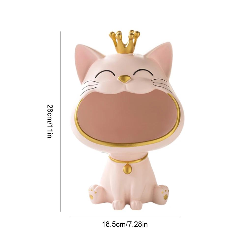 Fortune Cat Key Holder Figurine Candy Sundries Resin Animal Sculpture Non-toxic Harmless Household Supplies for Home Living Room