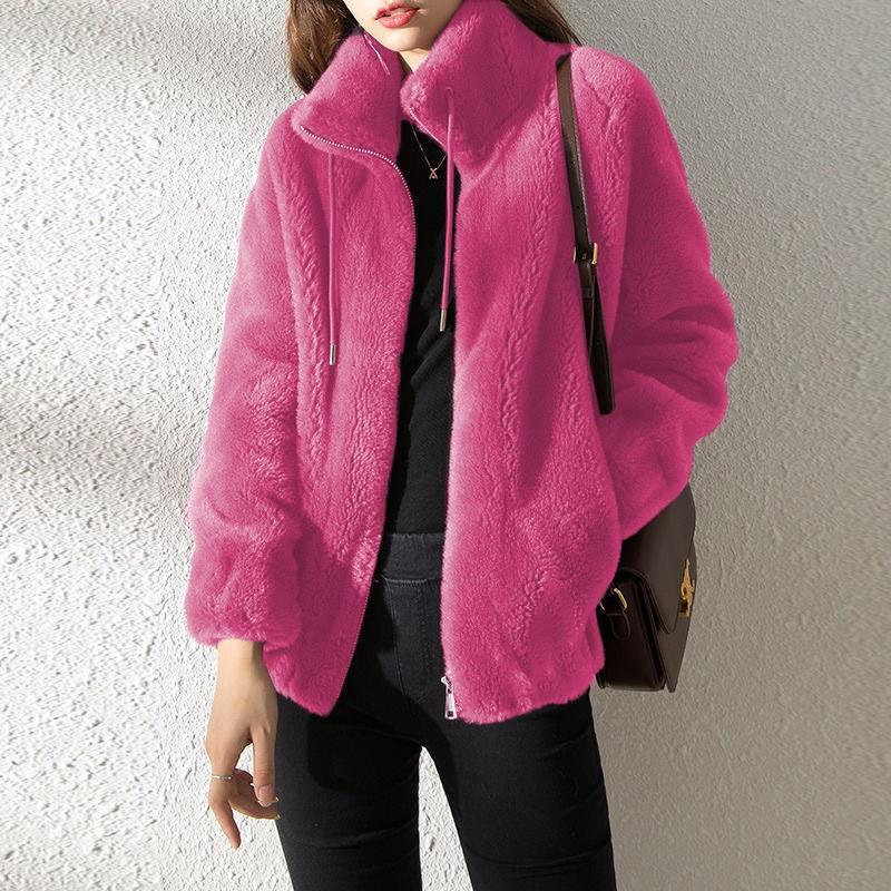 

Winter Fleece Thickened Double-sided Fleece Stand-up Collar Thermal Sweater Cardigan Zipper Jacket High Quality Practical Daily Use S розы красного