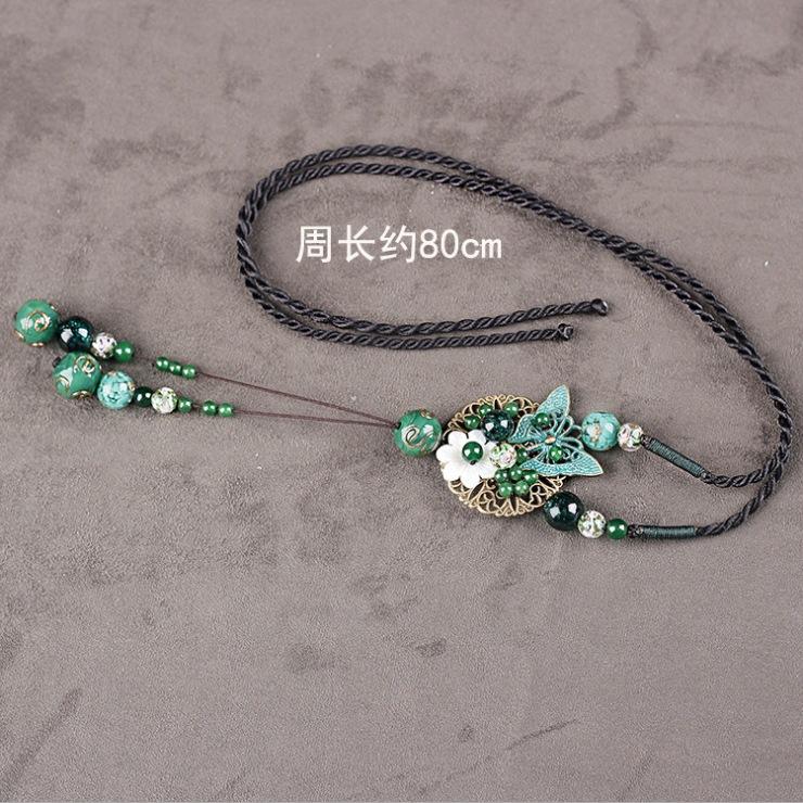 Retro jade necklace long versatile high-end sweater chain women's simple glazed pendant pendant with accessories