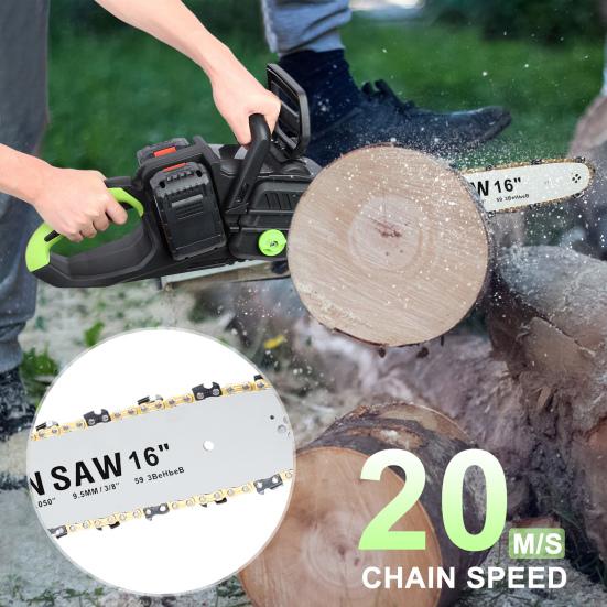 16 Inch Cordless Chainsaw Brushless Motor Electric Chainsaw Battery Powered Chainsaw with 2 x 4Ah Batteries Auto-Lubrication Chain Saw