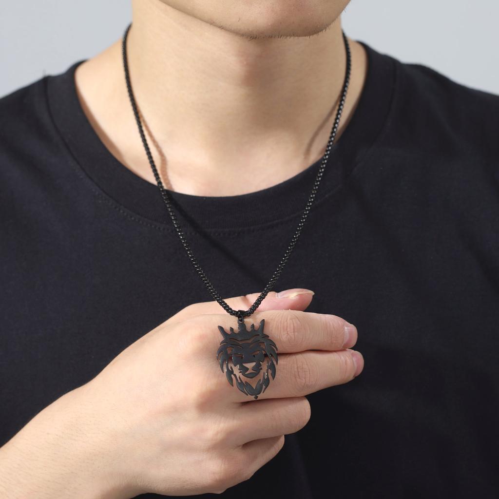 My Shape Lion King Crown Pendent Necklaces for Men Boys Stainless Steel Punk Animal Wolf Charms Choker Chains Hip Hop Jewelry