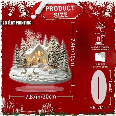 Decorațiune Acrilică Elegantă 2D de Crăciun Scenă Cabană înzăpezită și Reni Ornamente pentru Casă Birou Cadou Festiv Cald pentru Petrecere Recuzită Foto