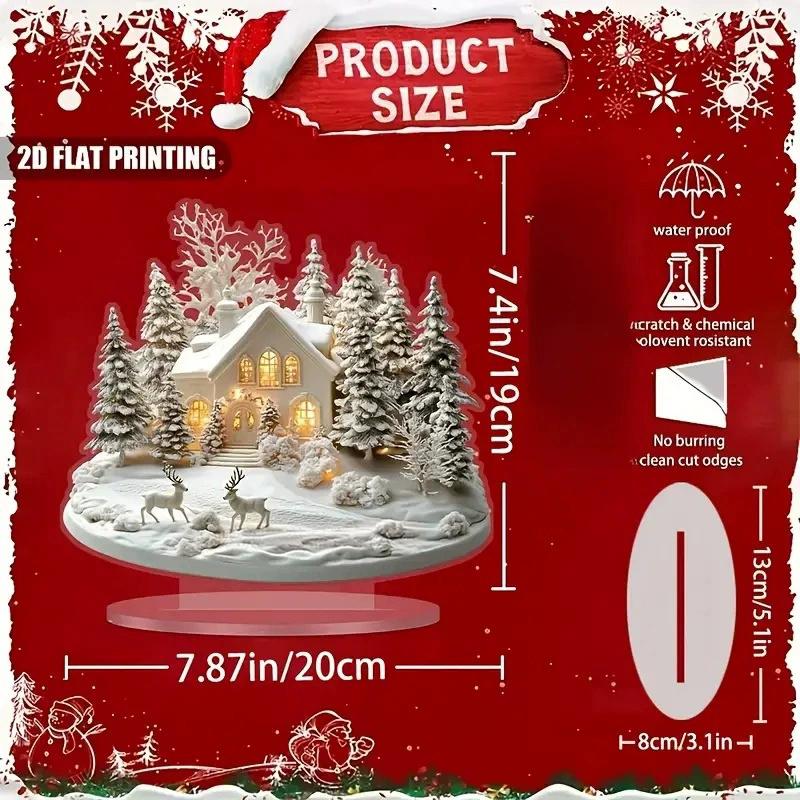 

2D Элегантное акриловое рождественское украшение Сцена снежного домика и оленей Украшения для дома и офиса Праздничный теплый подарок для вечеринки Фотореквизит F