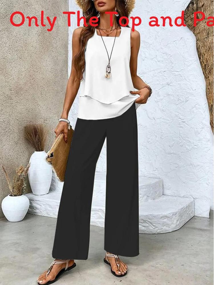 Womens Sleeveless Double Layer Pantsuit With 3d Print For Summer Casual Wear