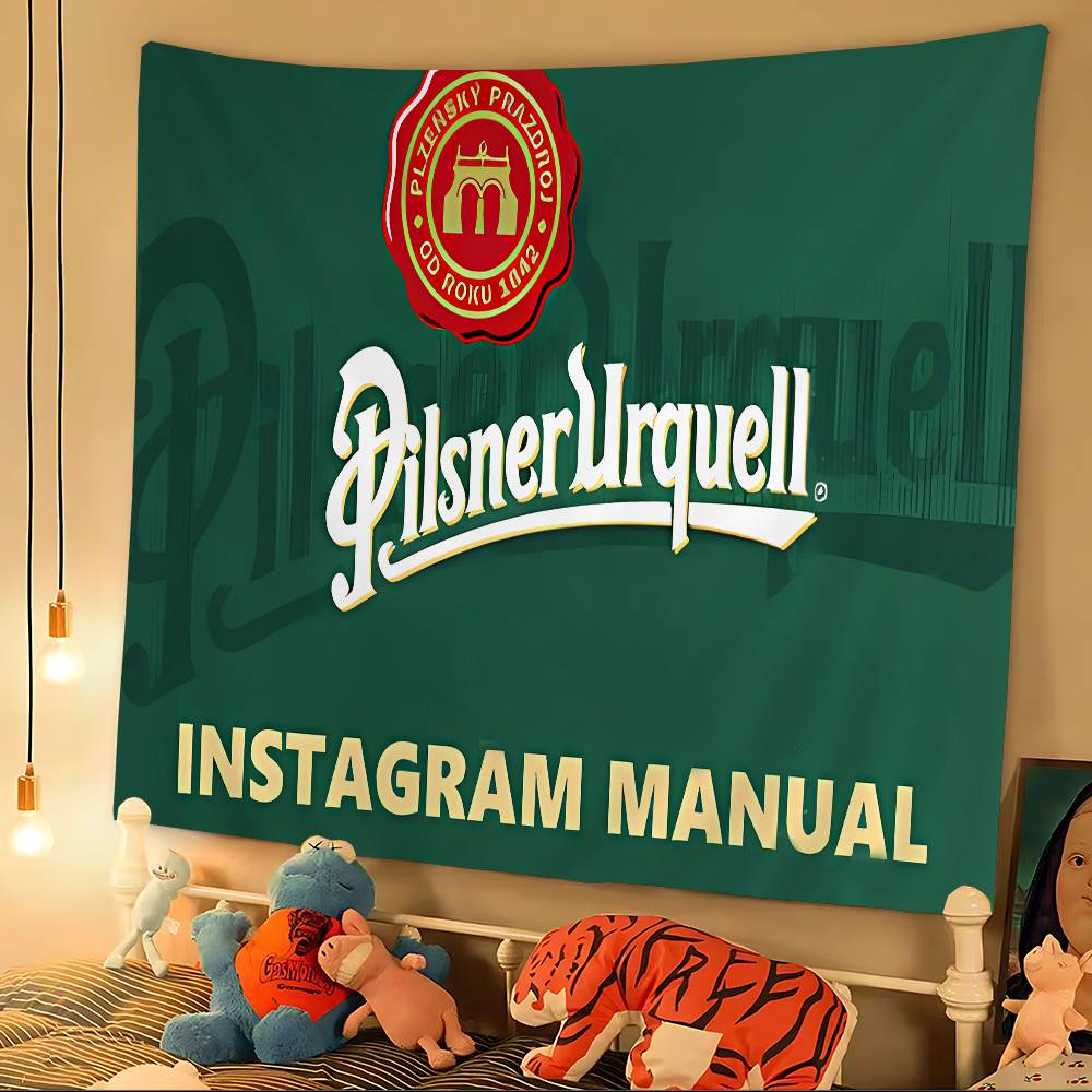 Pilsner Urquell Bier Logo Cartoon Wandteppich Böhmische Wandteppiche Mandala Wandbehang Laken