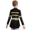 Girls One Piece Cheerleader Costume Long Sleeve Mesh Patchwork Shiny Diamonds Cheerleading Bodysuit