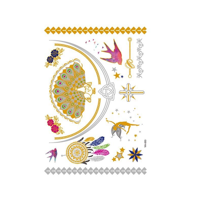 Yh Retro Large Bronzing Tattoo Sticker Waterproof Tattoo Sticker Amazon Set Hot Silver Color Printing Sticker