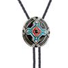 Braided Shoestring Bolo Tie with Engraving Totem Charm Cowboy Necktie Necklace Country Style Bolo Tie Cowboy