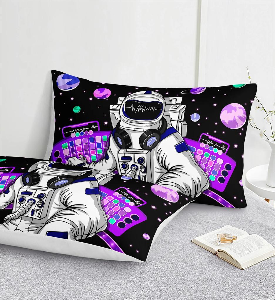 Bettwäscheset Astronauten-Druckmuster Bettbezug Kinder Erwachsene Bettset Raumdeko Einzelner Kissenbezug, Bettbezug oder Set