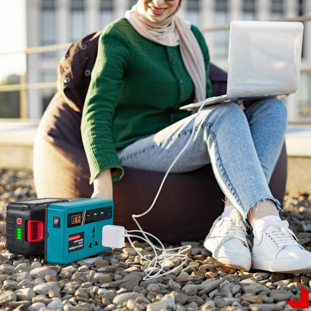 ONEVAN Invertor de Putere 300W DC 18V-21V la AC 220V Invertor cu Baterie Litiu cu Port de Încărcare USB Dublu Pentru Pini Baterie Makita 18V