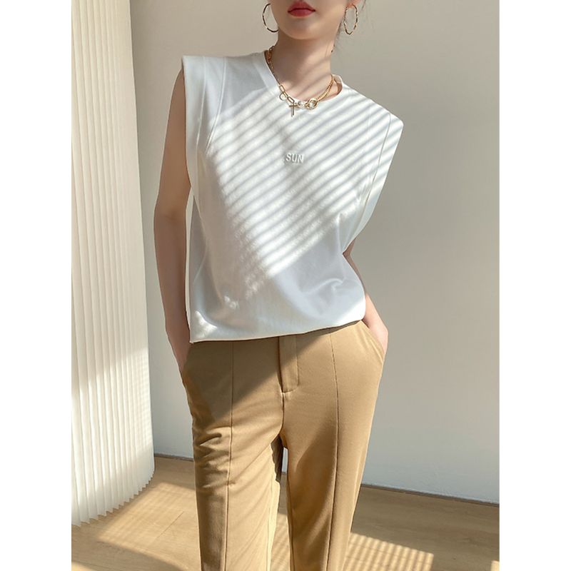 

European and American Style Tencel Sleeveless Top Knitted Vest White 160/84A(M)