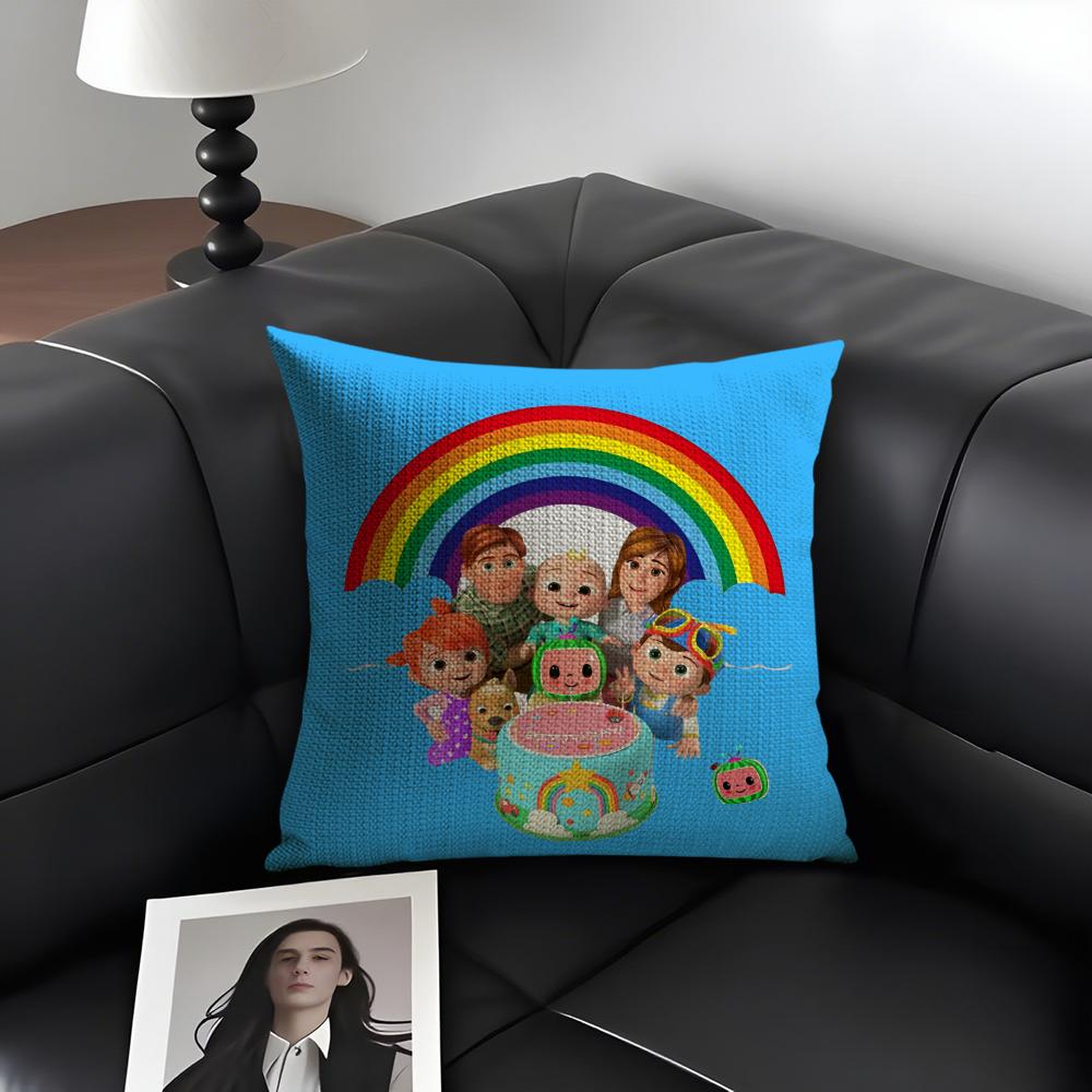 Cartoon CoComelon Cute Cushion Cover Natural Linen Organic Fabric DoubleSided Printing Sofa Home Decor Gift Pillow Case