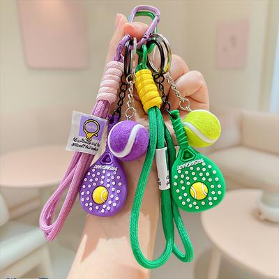 Sports Bag Charm with Rope, Tennis Racket Charm Set for Backpack Tote Purse, Aesthetic Sport Accessories Gift Bag Charm