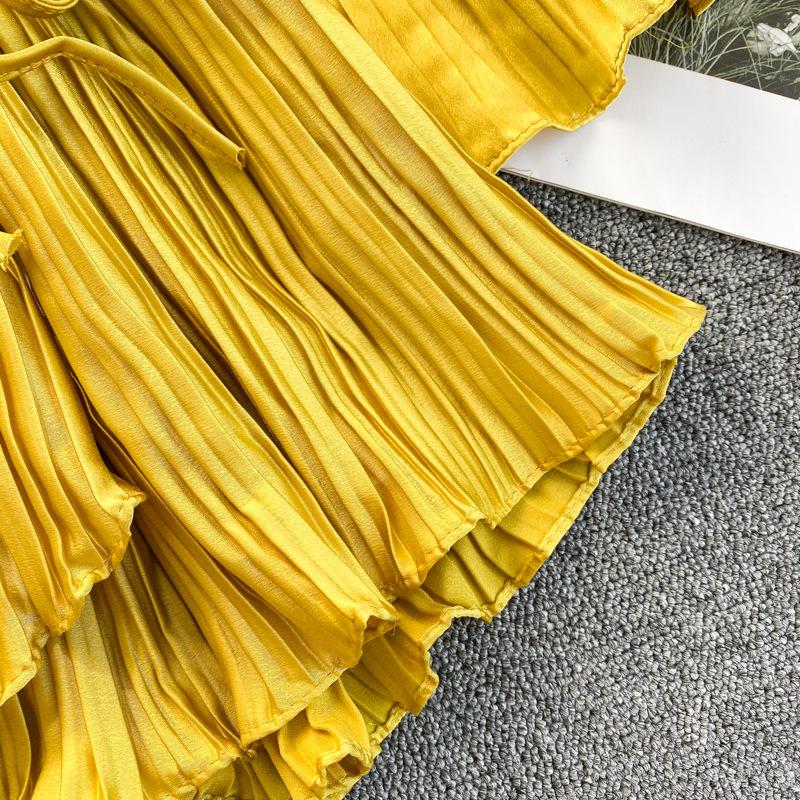 Wiosenno-jesienna bluzka damska z dekoltem w kształcie litery V, siedmiopunktowy, rozszerzany rękaw, wiązanie w talii cienki, plisowany, marszczony, jednoczęściowy top koszulowy